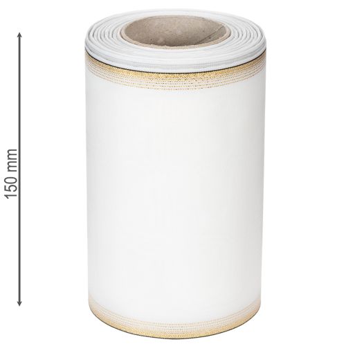 Elegante nastro a corona moiré con bordo dorato, decorazione per matrimonio, nastro da lutto, bianco 150 mm x 25 m | Floristik24.it