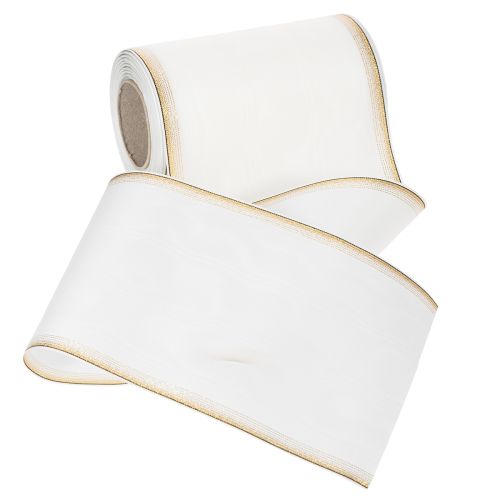 Elegante nastro a corona moiré con bordo dorato, decorazione per matrimonio, nastro da lutto, bianco 150 mm x 25 m | Floristik24.it