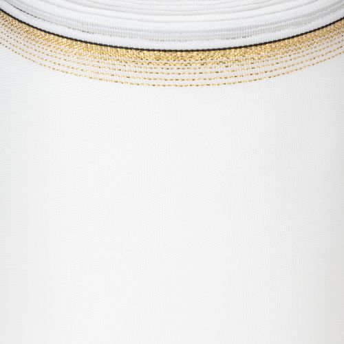 Elegante nastro a corona moiré con bordo dorato, decorazione per matrimonio, nastro da lutto, bianco 150 mm x 25 m | Floristik24.it