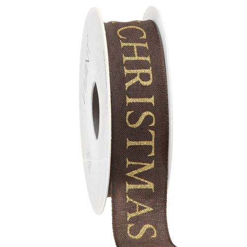 Prodotto Elegante nastro natalizio in colore testa di moro con scritta dorata &#39;Buon Natale&#39;, larghezza 25mm, lunghezza 15m