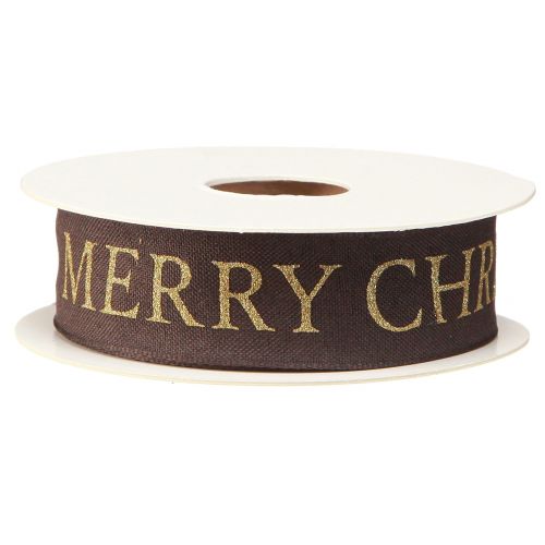 Prodotto Elegante nastro natalizio in colore testa di moro con scritta dorata &#39;Buon Natale&#39;, larghezza 25mm, lunghezza 15m