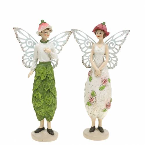 Floristik24 Figura decorativa elfo coppia elfo bianco, rosa, verde H20cm 2 pezzi