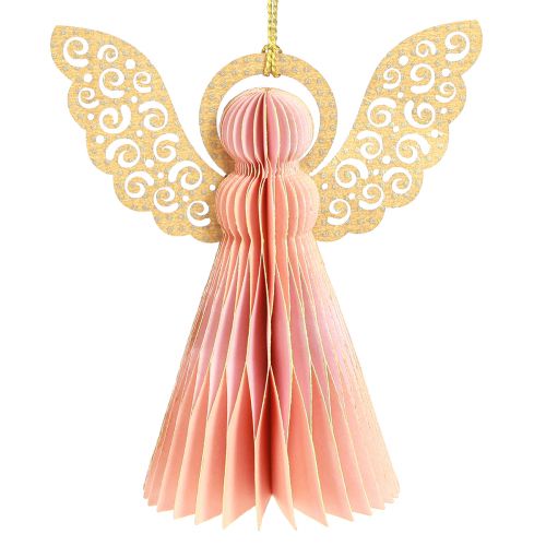 Prodotto Ciondolo angelo decorazione in carta Natale albicocca oro 12 cm 4 pz