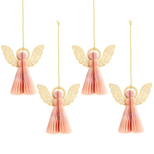 Prodotto Ciondolo angelo decorazione in carta Natale albicocca oro 12 cm 4 pz