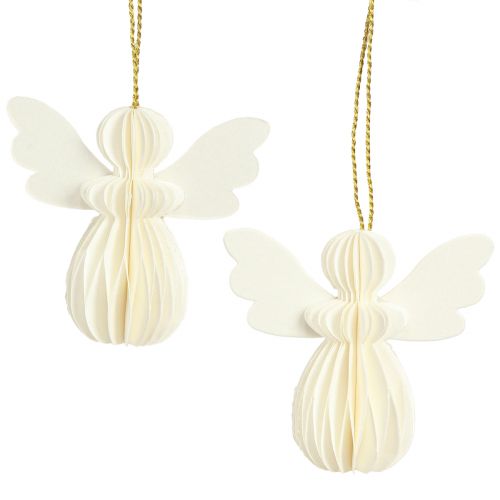 Ciondolo angelo in carta a nido d&#39;ape decorazione natalizia bianca 6 cm 6 pz