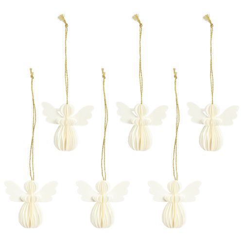 Prodotto Ciondolo angelo in carta a nido d&#39;ape decorazione natalizia bianca 6 cm 6 pz