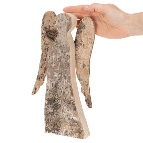 Statuetta di angelo in legno con corteccia di betulla, 30 cm | Floristik24.it