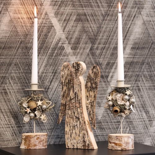 Statuetta di angelo in legno con corteccia di betulla, 30 cm | Floristik24.it