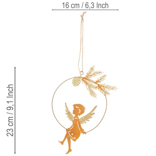 Anello decorativo a forma di angelo, in metallo, finitura effetto ruggine, decorazione natalizia, 23,5 x 16,5 cm, 3 pezzi | Floristik24.it