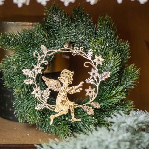 Prodotto Corona di angelo, decorazione natalizia, angelo da appendere, ciondolo in metallo dorato H14cm L15,5