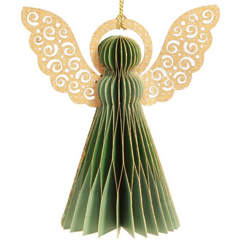 Floristik24 Angelo in carta a nido d&#39;ape decorazione Natale verde oro 12 cm 4 pz