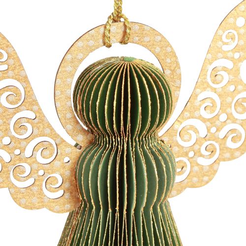 Floristik24 Angelo in carta a nido d&#39;ape decorazione Natale verde oro 12 cm 4 pz