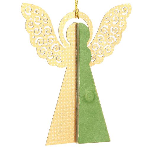 Floristik24 Angelo in carta a nido d&#39;ape decorazione Natale verde oro 12 cm 4 pz