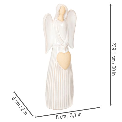Statuetta di angelo con decorazione a cuore, color bianco crema, 23 cm | Floristik24.it