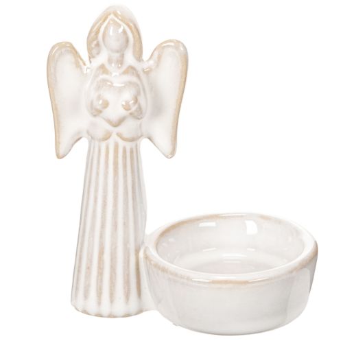 Decorazione a forma di angelo in ciotola con piccola figura e portacandele rotondo da 10 cm, 3 pezzi