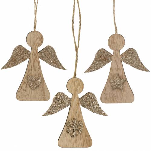 Prodotto Appendino decorativo angelo in legno glitter 10cm 12 pezzi