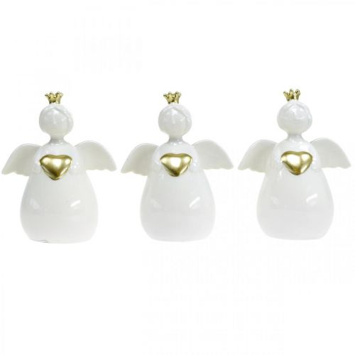 Floristik24 Figura di angelo in ceramica bianca, angelo custode dorato 10 × 6,5 × 13 cm 3 pezzi