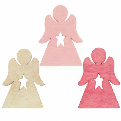 Floristik24 Angelo in legno per cospargere rosa, rosa, bianco 4 cm 72 pezzi