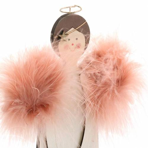 Floristik24 Angelo con ali di piume rosa 28cm legno