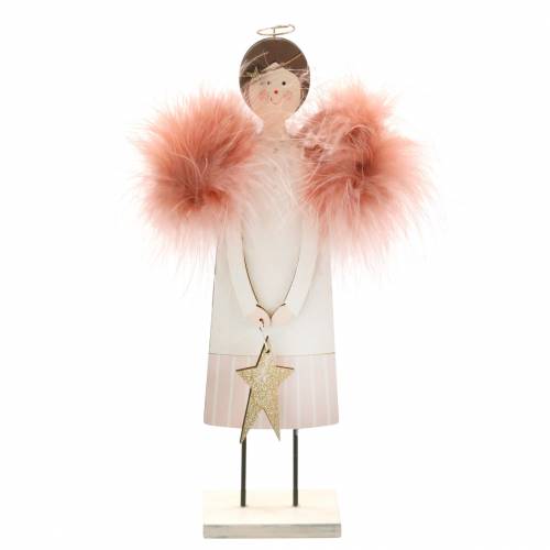 Floristik24 Angelo con ali di piume rosa 28cm legno