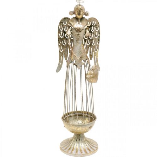 Floristik24 Figura di angelo con cuore, decorazione natalizia in metallo, decorazione angelo oro antico H38cm