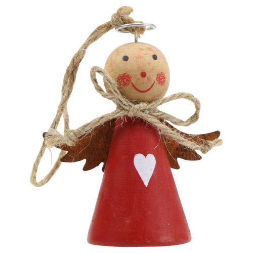 Prodotto Figura di angelo in legno rossa per appendere 8 cm 4 pezzi