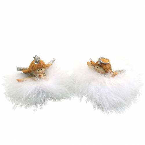 Floristik24 Angelo decorativo in nuvola bianco, argento Ø6.5 / 6cm H7 / 6cm 2 pezzi