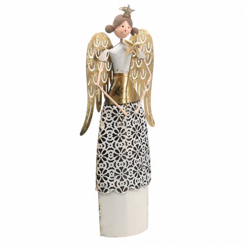 Floristik24 Angelo decorativo in metallo bianco, dorato Ø10cm H32cm