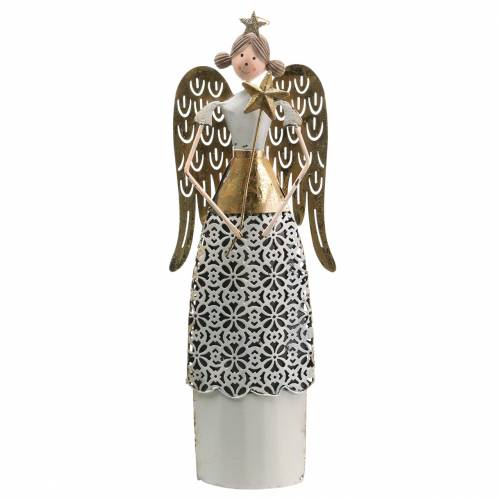 Floristik24 Angelo decorativo in metallo bianco, dorato Ø10cm H32cm