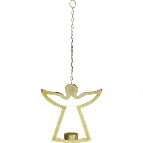 Prodotto Angelo decorativo, portacandelina da appendere, decoro in metallo dorato H20cm
