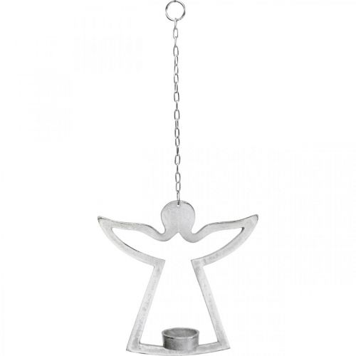 Prodotto Portacandela con angelo, decorazione candela da appendere, metallo argento H20cm