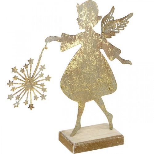 Floristik24 Angelo con dente di leone, decorazione in metallo per Natale, figura decorativa Avvento aspetto antico dorato H27.5cm