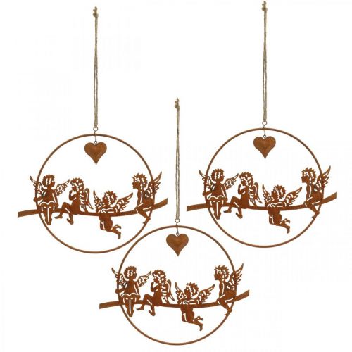 Floristik24 Angelo di Natale in un anello, decorazione dell&#39;avvento, anello decorativo per matrimonio, decorazione in metallo griglia in acciaio inossidabile Ø20cm 3 pezzi