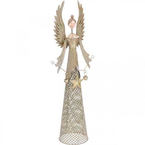 Prodotto Figura di angelo decorativo con ghirlanda di Natale in metallo 13 × 8,5 cm H40 cm