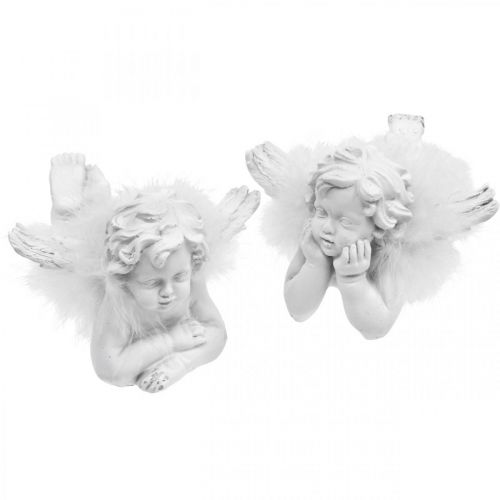 Prodotto Angelo sdraiato, decorazione natalizia, decorazione angelo con piume, Avvento bianco H8 / 8,5 cm L14 / 12,5 cm set di 2