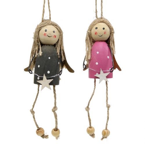 Angeli in legno da appendere grigio, rosa 7,5 cm 6 pz