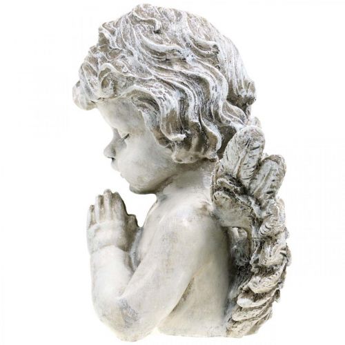 Floristik24 Angelo in preghiera, floristica funeraria, busto di figura di angelo, decorazione tombale H19cm L19,5cm