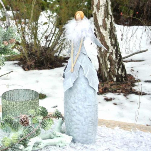 Floristik24 Figura di angelo deco con boa di piume decorazione in metallo grigio Natale 38 cm