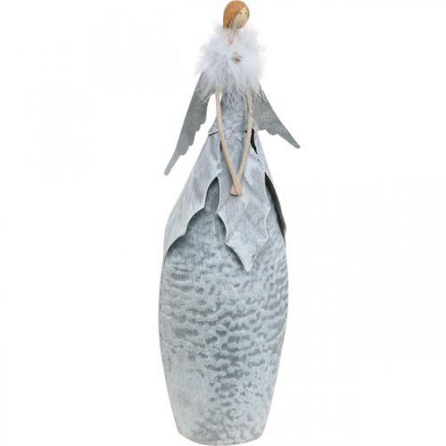 Floristik24 Figura di angelo deco con boa di piume decorazione in metallo grigio Natale 38 cm