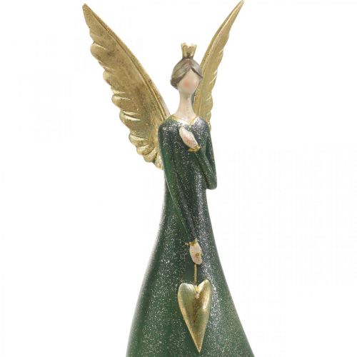 Floristik24 Deco figura angelo verde Angelo di Natale con cuore d&#39;oro H41cm