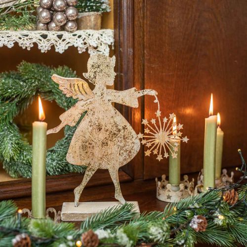 Floristik24 Angelo con dente di leone, decorazione in metallo per Natale, figura decorativa Avvento aspetto antico dorato H27.5cm