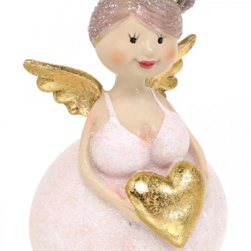 Floristik24 Angelo rosa con figura decorativa a cuore Decorazione natalizia 7 × 6 × 14 cm 2 pezzi