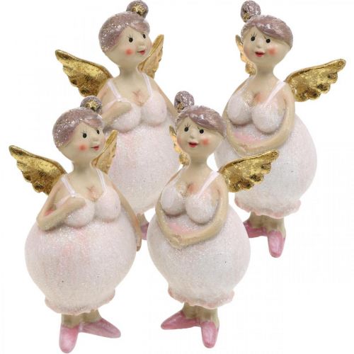 Decorazione da tavola angelo rosa decorazione figura Natale 4,5 × 3,5 × 9,5 cm 4 pezzi