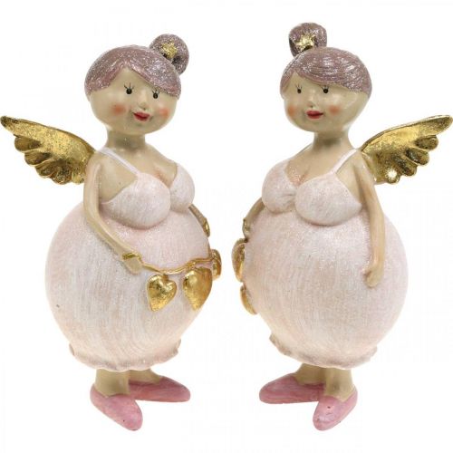 Floristik24 Angelo rosa con decorazione a cuore figura Natale 9 × 8 × 19,5 cm 2 pezzi