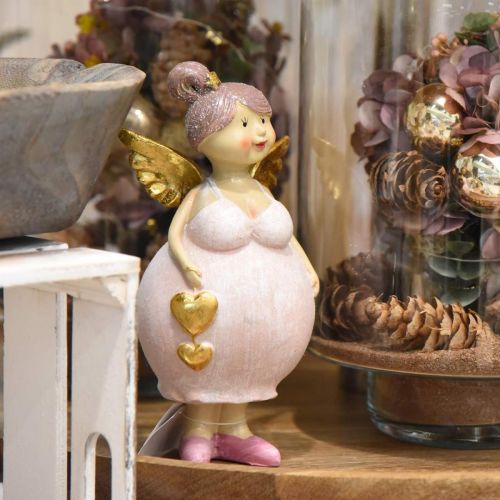 Floristik24 Angelo rosa con decorazione a cuore figura Natale 9 × 8 × 19,5 cm 2 pezzi
