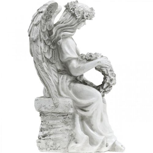 Floristik24 Angelo tombale con corona Angelo femmina seduta H32cm