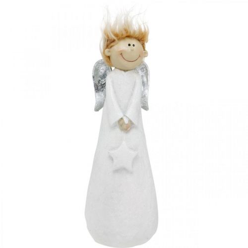 Figura decorativa di angelo Natale con stella bianca 10 × 8 × 28,5 cm