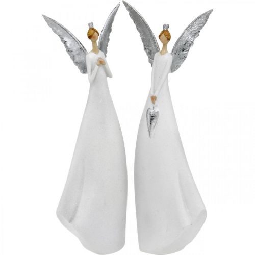 Floristik24 Figura decorativa di angelo bianco con cuore Decorazione natalizia H31.5cm set di 2