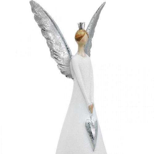 Floristik24 Figura decorativa di angelo bianco con cuore Decorazione natalizia H31.5cm set di 2