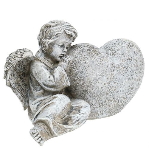 Floristik24 Angelo con cuore grigio 11,5 cm × 9 cm × 6,5 cm 2 pezzi